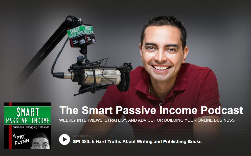 Pat Flynn smiling while doing the smart passive income podcast