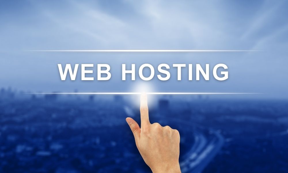 hand clicking web hosting button on touch screen