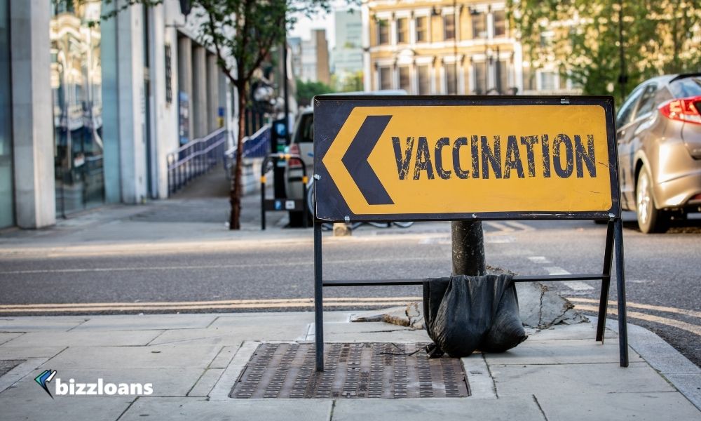 Vaccination sign by the road. Banner for covid vaccine campaign