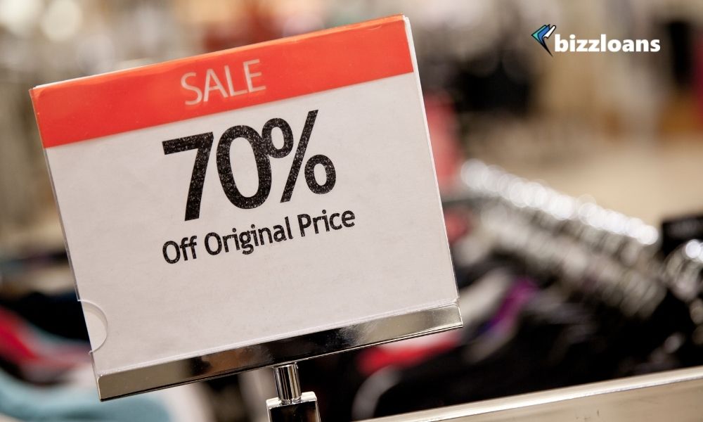 Sale sign in a retail shop with "70% off Original Price"