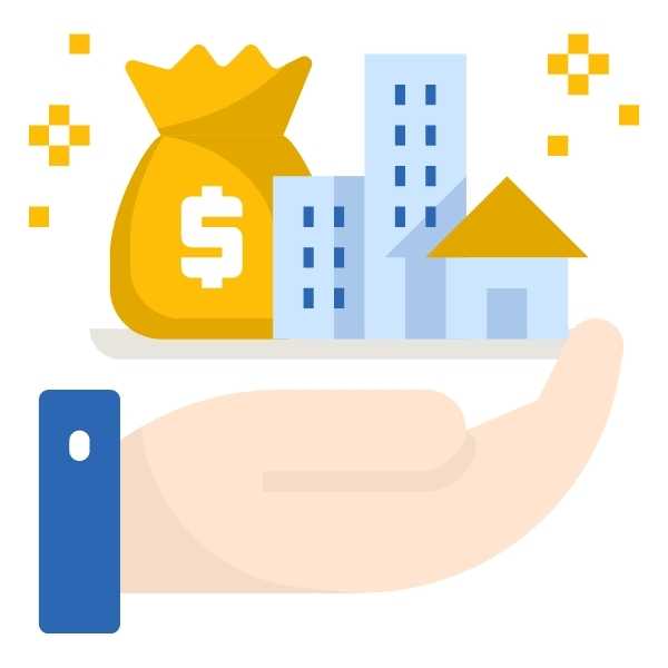 flat vector illustration of property and financial assets on a hand