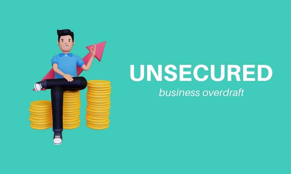 unsecured business overdraft with man sitting on coins; vector illustration
